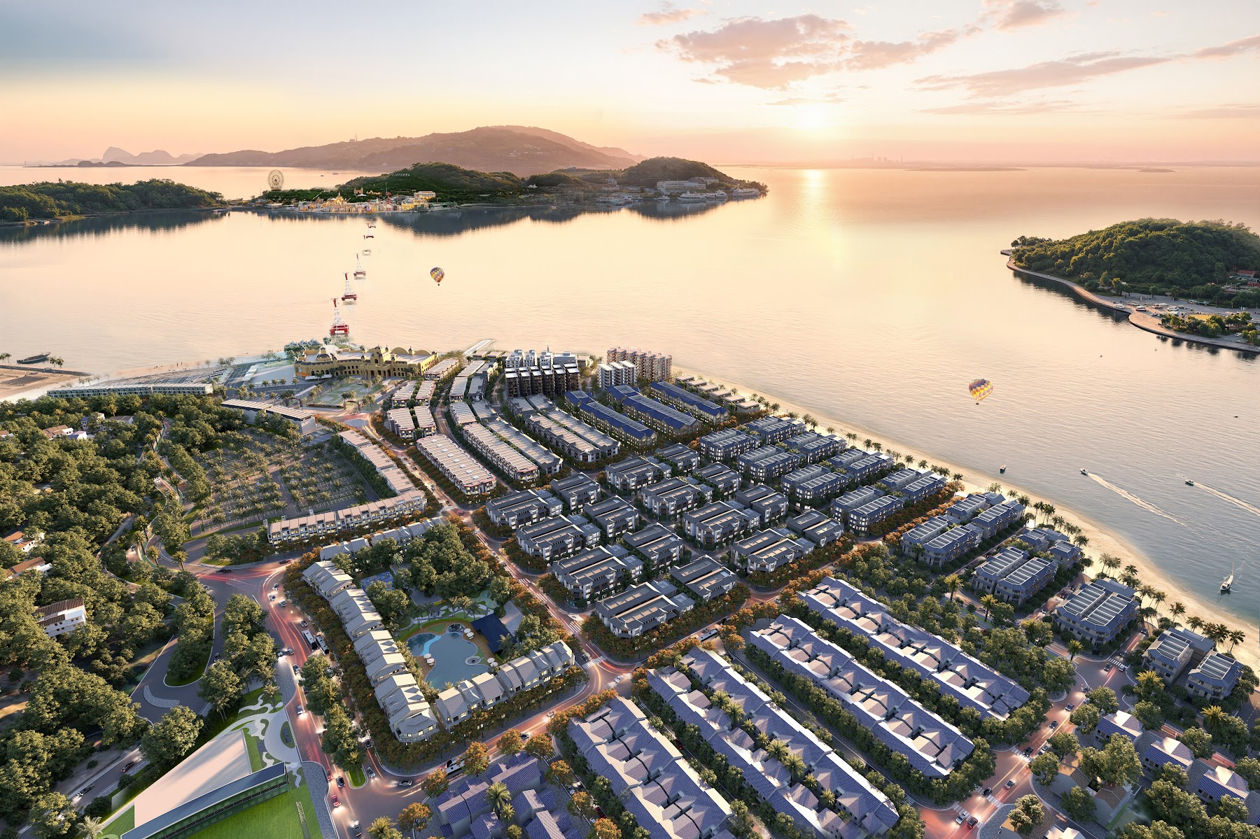 Phối cảnh toàn khu Vinhomes Pearl Bay nhìn ra vịnh